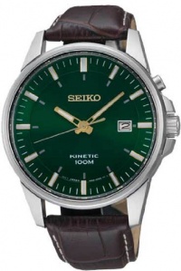 Seiko Kinetic Green Dial Leather Mens Watch SKA533