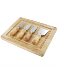 Serve up hor d'oeuvres at any hour! This comprehensive set has all of the essentials for chopping, peeling and slicing up your favorite cheeses and appetizers. Three unique knives deliver precision, balance and exquisite presentation, while a durable cutting board is the perfect place for prep & serving, too!