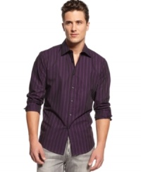 Don this sateen striped shirt from INC International Concepts for timeless, modern style.