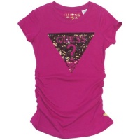 GUESS Kids Girls Big Girl Logo Tee with Sequins, DARK PINK (10/12)