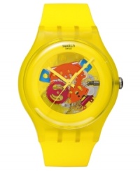 Slap some sunny style to your wrist with this colorful Yellow Lacquered collection Swatch watch.