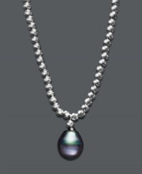 Polish your look with a single pearl. Pendant features a cultured Tahitian pearl (9-10 mm) and sparkle bead chain in sterling silver. Approximate length: 18 inches. Approximate drop: 1/2 inch.