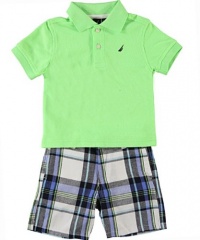 Nautica Baby-Boys Infant 2 Piece Solid Polo Short Set, Neon Lime, 18 Months