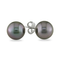 14K White Gold 9-10mm Black Tahitian Pearl Earrings