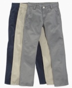 Here's a fair compromise: these slim-fitting chinos offer the comfort of jeans with the dressed-up look of khakis.