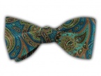 100% Silk Printed Teal Paisley Presentation Self- Tie Bow Tie