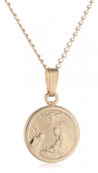 Children's 14k Gold Filled Round Guardian Angel Pendant Necklace, 13