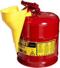 Justrite 7150110 Type I Galvanized Steel Safety Can with Funnel, 5 Gallons Capacity, Red