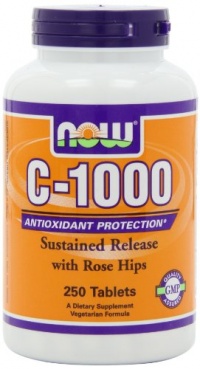 NOW Foods Vitamin C-1000 Sustained Release with Rose Hips, 250 Tablets