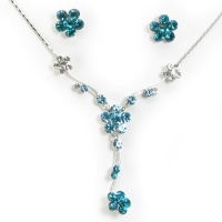 Crystal Flower Necklace and Earring Set (Blue and Green) 3005401