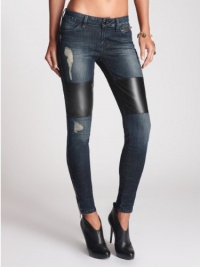 GUESS Women's Patched Brittney Mid-Rise Denim Leggings with Zips