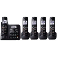 Panasonic KX-TG6645B DECT 6.0 Cordless Phone with Answering System, Black, 5 Handsets