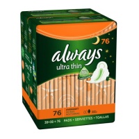 Always Ultra Overnight With Wings, Unscented Thin Pads 76 Count