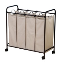 Household Essentials Rolling Quad Sorter Laundry Hamper with Natural Polyester Bags, Antique Bronze Frame