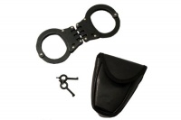 Black Hinged Heavy Duty Handcuffs With Pouch & Keys Good Quality