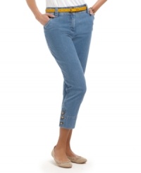 Freshen up your everyday look in these denim capris from Charter Club. The medium blue wash and cropped leg add springtime style!