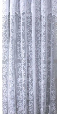 Ricardo Romance Lace Ivory Lace Fabric Shower Curtain with attached valance is 70-inch wide x 72- inch long