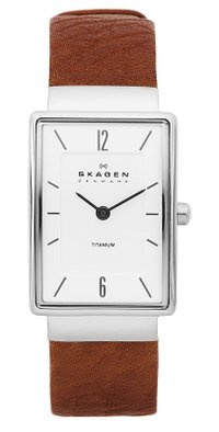 Skagen White Dial Stainless Steel Tan Leather Mens Watch 434LTLDW