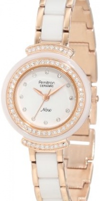 Armitron Women's 75/5038WTRG Swarovski Crystal Accented White Ceramic Link Rosegold-Tone Bracelet Watch