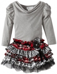 Bonnie Jean Girls 7-16 Knit To Plaid Tiered Dress, Grey, 8