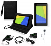 COD(TM) Black Stand Leather Case with Charger and Screen Protector For Google Nexus 7 FHD 2nd Generation Gen Tablet (Compatible with ASUS Google Nexus 7 FHD 2 2.0 II Tablet 2013 Version) (6-item)