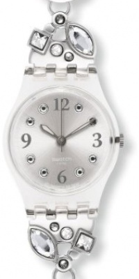 Swatch Menthol Tone White Grey Stainless Steel with Rhinstones Ladies Watch LK321G