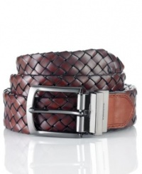 Tasso Elba Braided Reversible Leather Dress Casual Belt Black Brown, 36