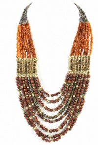 Style&co. Necklace, 20 Gold-Tone Brown Bead Multi Row Tribal Necklace