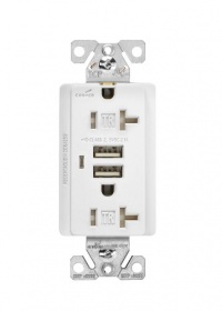 Cooper Wiring Devices TR7746W-BOX Combination USB Charger with Tamper Resistant Receptacle and Box, 20-Amp, White Finish