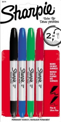 Sharpie Twin Tip Fine Point and Ultra Fine Point Permanent Markers, 4 Colored Markers (32174PP)