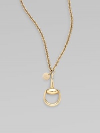 From the Horsebit Collection. Stylish horsebit pendant with Gucci-engraved trademark charm. 18k yellow gold Length, about 17 Pendant length, about 2½ Lobster clasp closure Made in Italy 