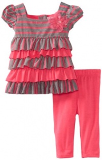 Sweet Heart Rose Baby-girls Infant Neon Tiered Legging Set, Pink/Grey, 18 Months