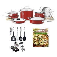 Cuisinart CSS-11MR Chef's Classic Stainless Color Series 11-Piece Set (Red 2013 Model) Bundle with 14pc Professional Kitchen Tool & Gadget Set + Not Your Mother's Weeknight Cooking