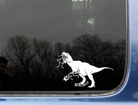 T-Rex eating stick figure family - 6 x 3 3/4 funny die cut vinyl decal / sticker for window, truck, car, laptop, ipad, ipod (NOT PRINTED) FREE SHIPPING!!