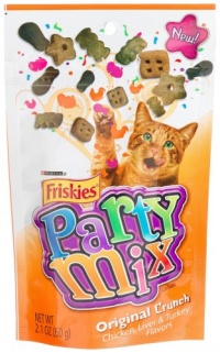 Friskies Party Mix, Original Crunch Cats Treats, Chicken, Liver & Turkey Flavors, 2.1-Ounce Pouches (Pack of 10)