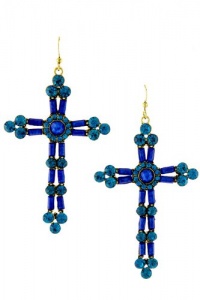 Discount Fashion Jewelry | CRYSTAL AND HOWLITE BEAD CROSS EARRING (Blue)