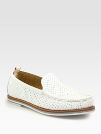 An instant upgrade to the casual slip-on style, handsomely crafted in perforated leather with contrast sole.Leather upperLeather liningPadded insoleRubber soleImported