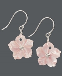 Hawaiian appeal. This breezy style features feminine flowers in pale pink mother of pearl (15 mm). Backing and beaded details crafted in sterling silver. Approximate drop: 1-1/4 inches.