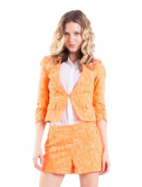 XOXO Juniors Collarless Ruched Sleeve Jacket, Orange, Medium