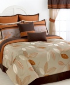 Step into autumn. An enchanting array of leaves and luxuriant textures in earthy orange, tan and brown hues come together in this jacquard woven Henley comforter set for a warm and enticing appeal. This comprehensive sets will keep you cozy on cool fall nights and includes all the components you need for a complete room transformation. (Clearance)