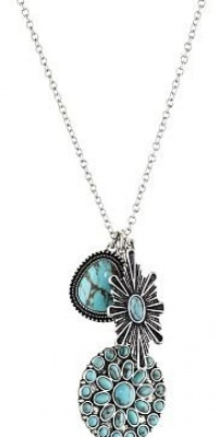 Lucky Brand Necklace, Silver-Tone 22 Turquoise Set Stone Disk Necklace