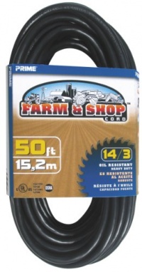 Prime Wire & Cable EC532730 50-Foot 14/3 SJTOW Farm and Shop Extension Cord, Black