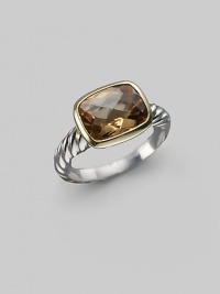 From the Noblese Collection. A beautifully colored, faceted smoky citrine set in 18k gold sits atop a graceful sterling silver cable band. Smoky Citrine Sterling silver and 18k yellow gold Length, about ½ Made in USA 