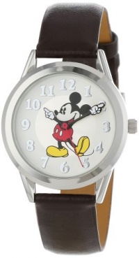 Disney Women's MCK532 Mickey Mouse Moving Hands Brown Strap Watch