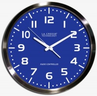 La Crosse Technology WT-3161BL 16 Inch Stainless Steel Atomic Clock, Blue