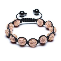 Bling Jewelry Crystal Bead Bracelet Shamballa Inspired Golden Pink 12mm