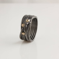 Pandora Match Oxidized Sterling Silver and 14k Yellow Gold Stella Ring with Clear Cz Accents Size 7