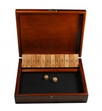 Shut the Box Game with 12 Numbers in an Old World Styled Wood Box with a Lid and a Brass Latch