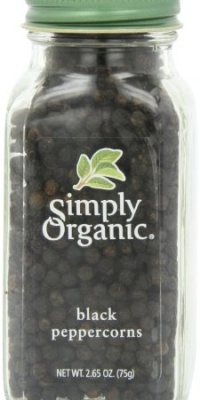 Simply Organic Peppercorns, Black Whole Certified Organic, 2.65-Ounce Container