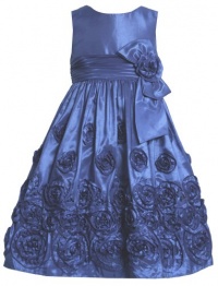 Royal-Blue Bonaz Rosette Border Taffeta Dress RY3SA Bonnie Jean Little Girls Special Occasion Flower Girl Holiday BNJ Social Dress, Royal